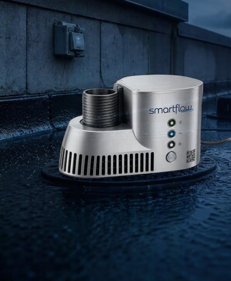 SmartFlow Add-on valve unit installed on an existing roof drain